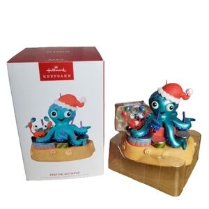 New Open Box Hallmark Keepsake 2022 Festive Octopus Christmas Musical Ornament
